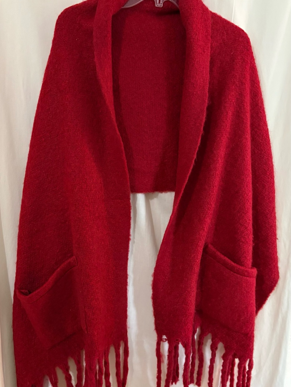 Red Open-Front Fringe Women's Sweater Shawl Steve Madden